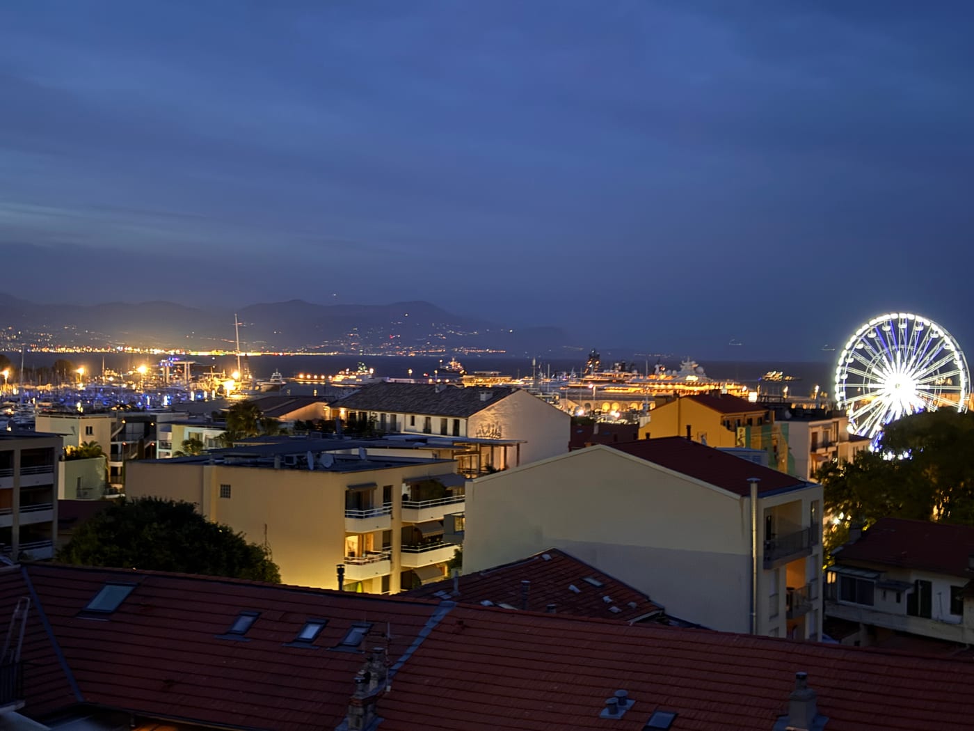 Evening view over the harbour and coastline