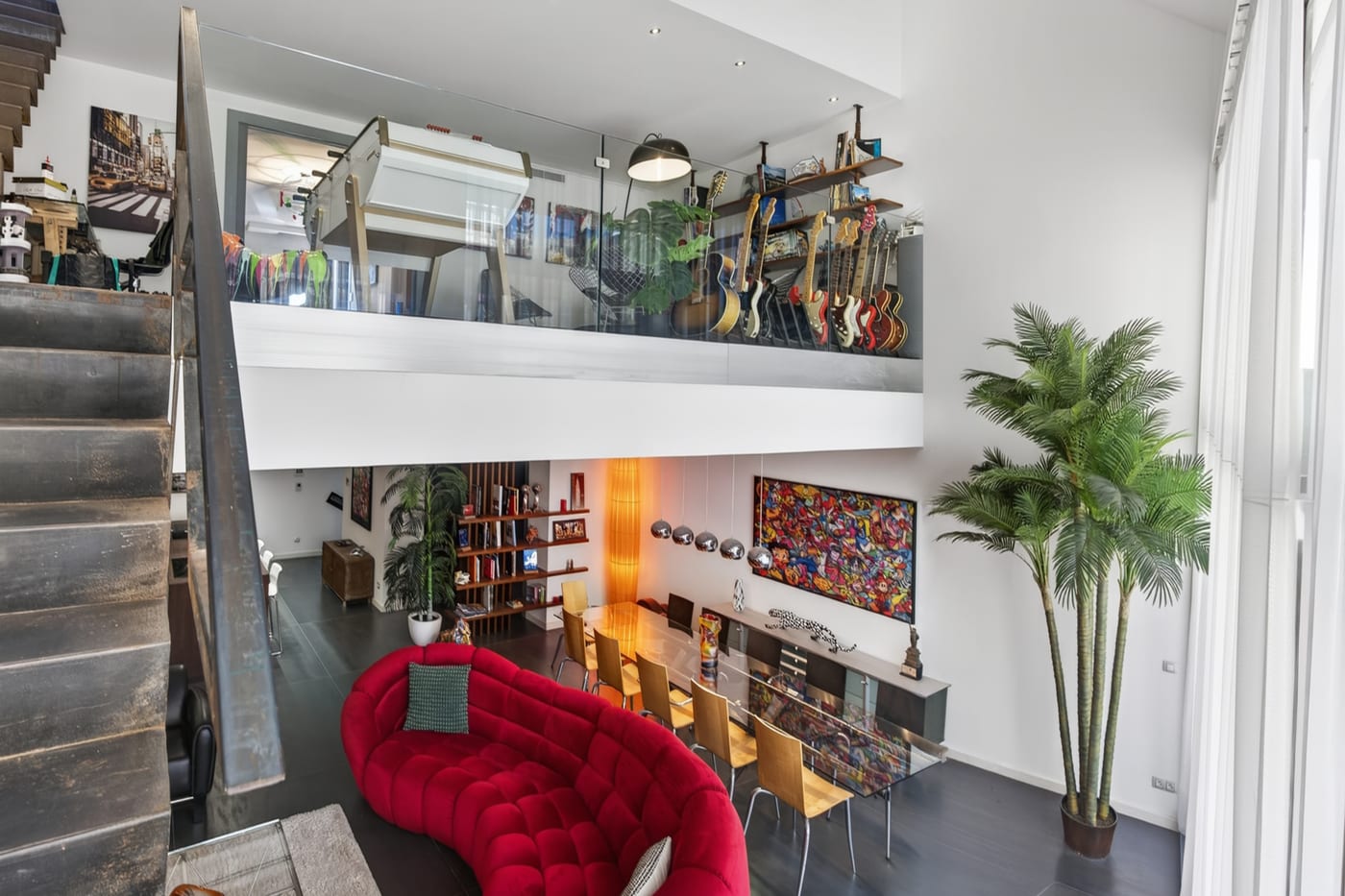 Double-height living space with natural light